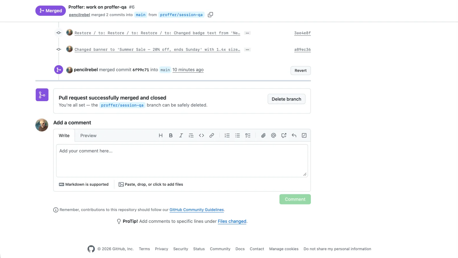 The pull request on the engineer side, ready to merge
