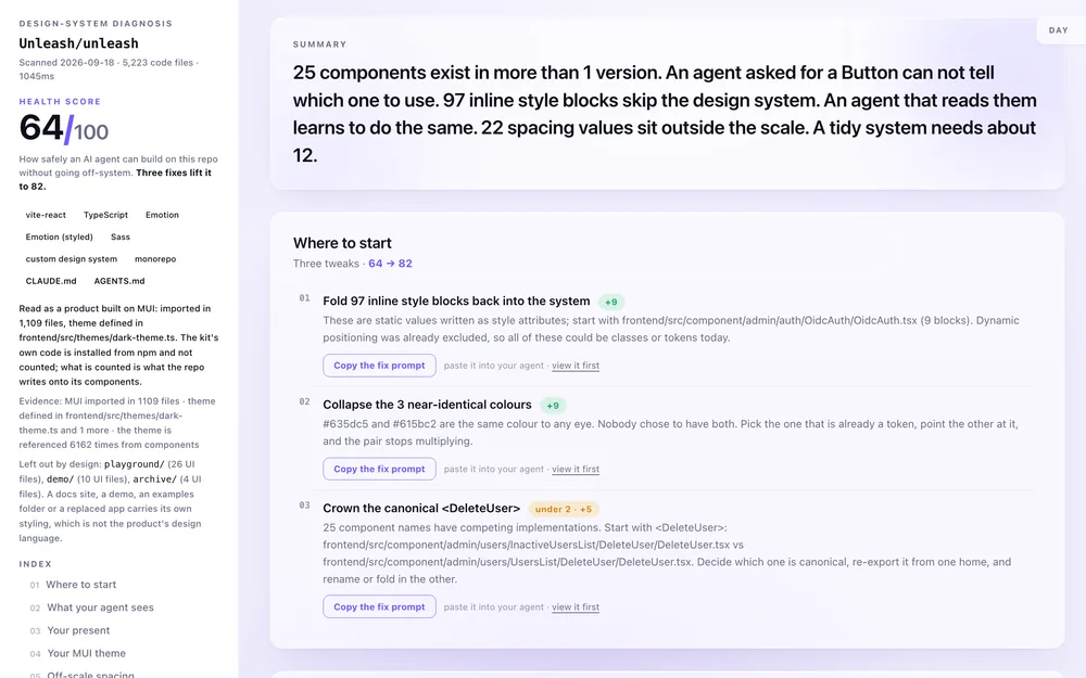 The top of the live report for Unleash/unleash