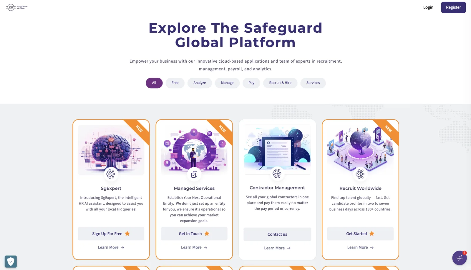 The Safeguard Global platform landing screen